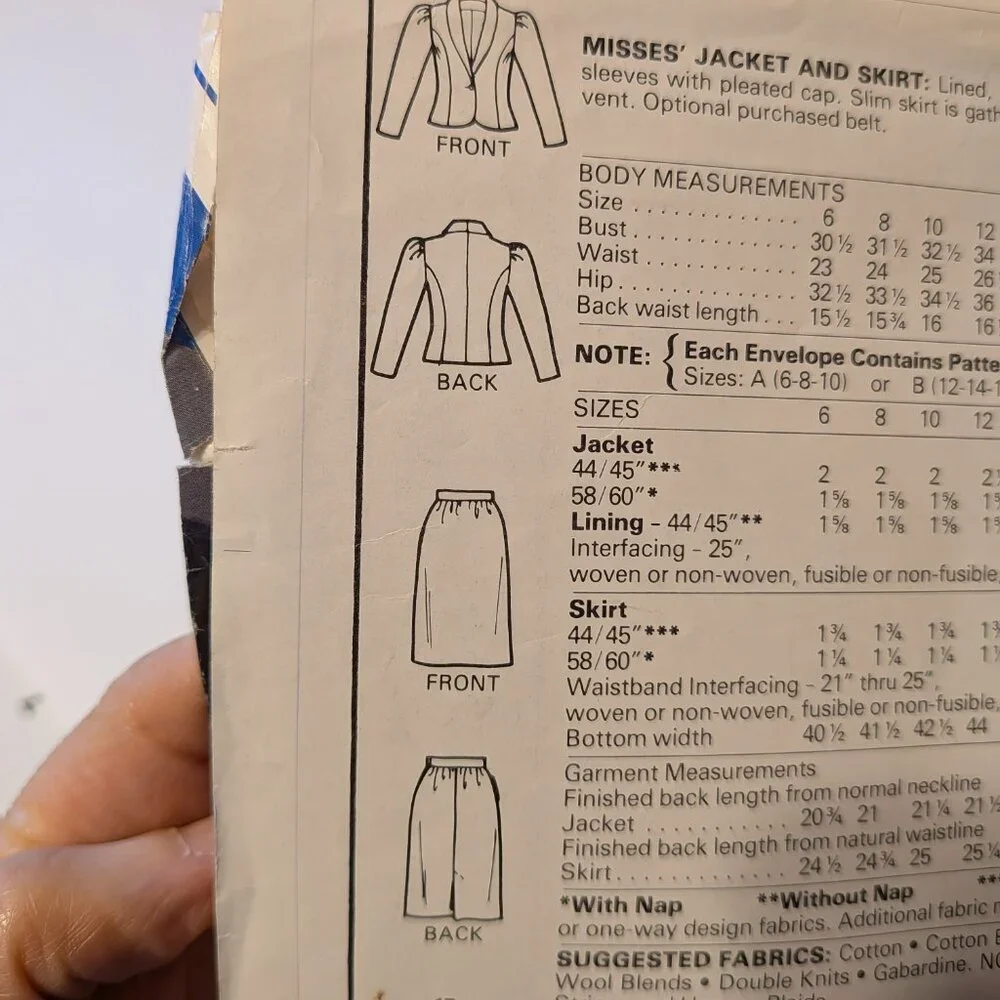 McCall's 8412 Jacket & Skirt sewing pattern UNCUT 6-10